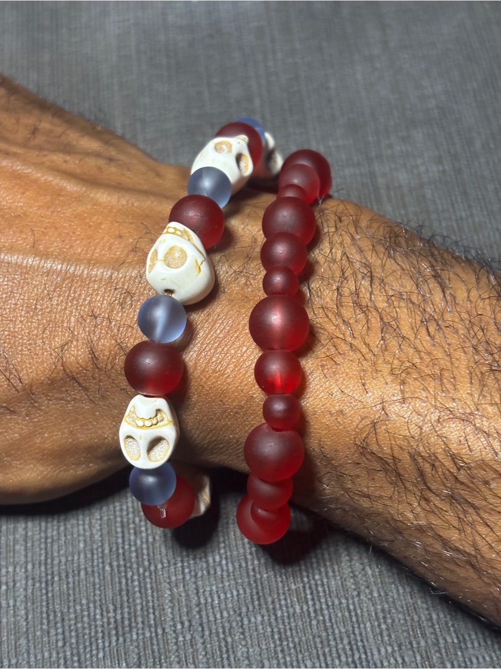 Red, White & Blue Beaded Skull Bracelet Set